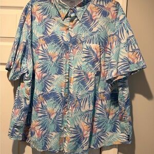 Izod Sailmakers Tropical Leaf Button-Up in Aqua, Teal & Blue